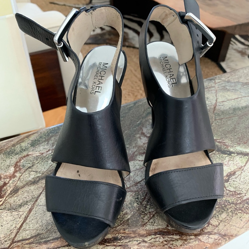 Black Michael Kors pump strap heels